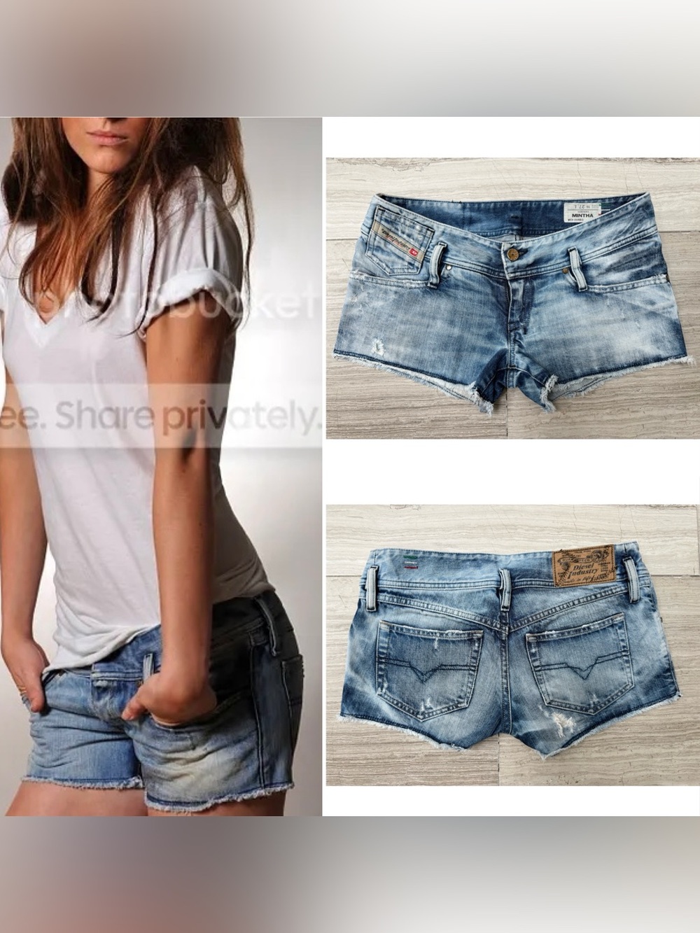 Diesel Vintage Mintha Distressed Denim Jean Frayed Shorts Light Wash 27 $275